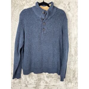 G.H. Bass Blue Button Mock Neck Sweater Men's XXL Cozy Casual Classic Style